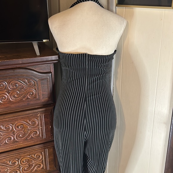 Pia, black, pinstripe, halter top jump suit. Size Large. - Picture 3 of 5